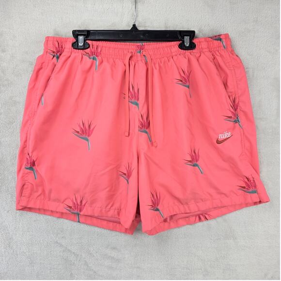 Nike Flow Woven Shorts Mens 2XL Pink Lined Casual Drawstring Tropical Flower Aop - Picture 1 of 12
